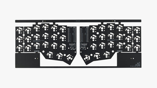 Corne v3.6 solderable PCB – top view of front side with switch and component footprints