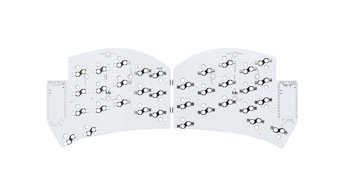 White Ferris Sweep LP PCB for split low profile keyboards with Choc spacing and BLE compatibility
